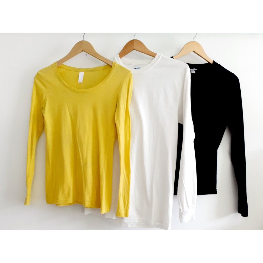 Lot of 3 LS Pullover Top XS-S Gildan Anvil American Apparel Yellow Black White